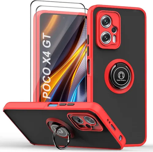 Vista 7 de QUIETIP Funda para Xiaomi Poco X4 GT, TPU + PC duro a prueba de golpes, anillo magnético para montaje en coche, cubierta de parachoques con 2 Negro