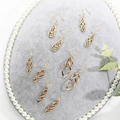 Vista 5 de Fashion Palace Hollow Carved Helix Knot Assorted Dangle Twist Wave Filigree Teardrop Heart Peach Linear Earrings for Women Girls Teen Trendy Jewelry