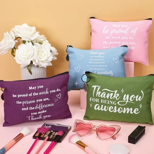 Vista 5 de Panelee 48 bolsas de maquillaje de graduación para profesores, a granel y llaveros, regalo motivacional para mujeres, bolsas de cosméticos