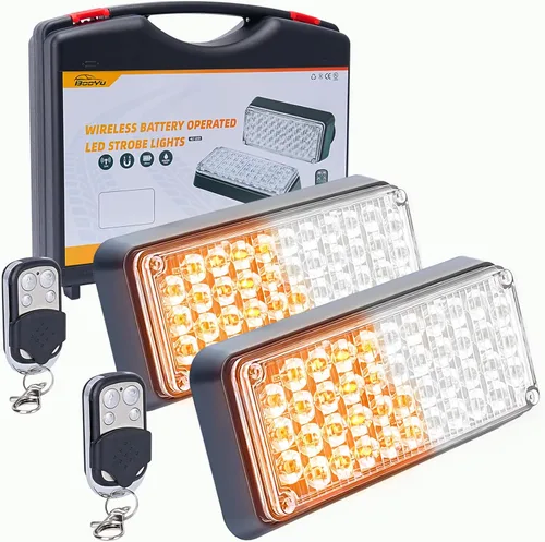 Vista 8 de Luz estroboscópica intermitente magnética ámbar/verde, controlador W, luces LED de seguridad recargables a pilas, barra de luz de advertencia de 2