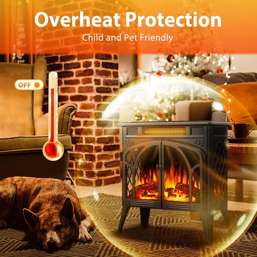 Vista 3 de ZAFRO Calentador eléctrico de chimenea de 24 pulgadas, 5100 BTU independiente con control remoto y temporizador, color de llama ajustable, 500 Negro