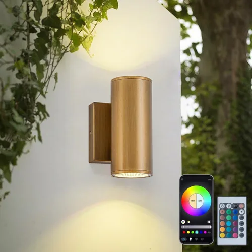 Vista 10 de Luces de pared doradas hechas a mano para exteriores, de 10 pulgadas, luces LED de pared para patio, accesorios de iluminación exterior Oro hecho a