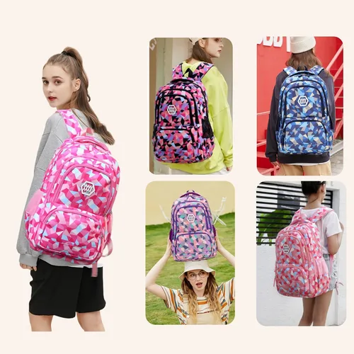Vista 7 de Bansusu - Mochila para estudiantes, diseño geométrico, escuela primaria, para niñas, Púrpura-A), unknown