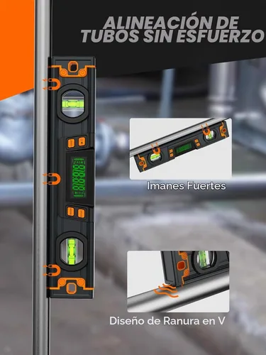 Vista 5 de Mecurate Nivel Digital de 10 Pulgadas, Herramienta de Nivel de Torpedo Profesional de Precisión Inteligente, Pantalla LCD Brillante, Alertas