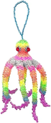 Vista 4 de Figura colgante de pulpo con cuentas de animales marinos, adorno de semillas de vidrio checo con cuentas colgantes, decoración hecha a mano, Verde