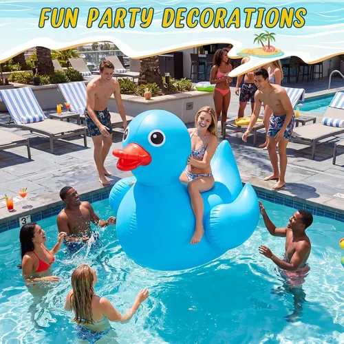 Vista 3 de Hungdao Pato inflable gigante de 5 pies, enorme pato de goma, flotador inflable de piscina para adultos, verano, playa, piscina, decoración de fiesta