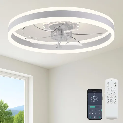 Vista 19 de Fszdorj 20'' Ceiling Fan with Light, Upgraded Low Profile Ceiling Fan with Light, Dimmable Flush Mount Ceiling Fan with Light, Fan light, 6 Speeds