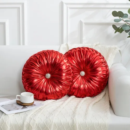 Vista 10 de HIG - Juego de 2 almohadas decorativas plisadas redondas de terciopelo verde manzana