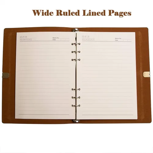 Vista 4 de Fanery Sue Diario personalizado de cuero sintético con monograma de tapa suave, cuaderno de escritura recargable de hojas sueltas con 6 anillas