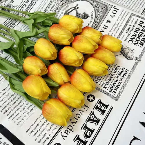 Vista 3 de UKELER Tulipanes artificiales a granel, 24 piezas de corona de bricolaje de tacto real, flores de tulipán artificiales para el hogar, cocina, boda