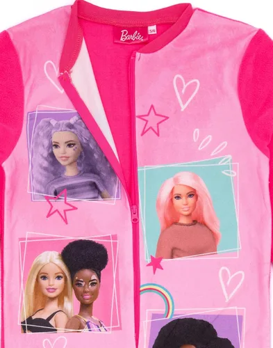 Vista 3 de Barbie Pijama de forro polar rosa todo en uno para niñas, overol de muñeca de juguete, pijama para niños Rosado