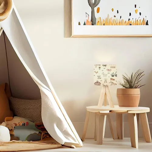 Vista 4 de Lámpara de mesa con trípode, acuarela, sin costuras, animales de granja, moderna, regulable, lámpara de escritorio, base de madera, pantalla de tela