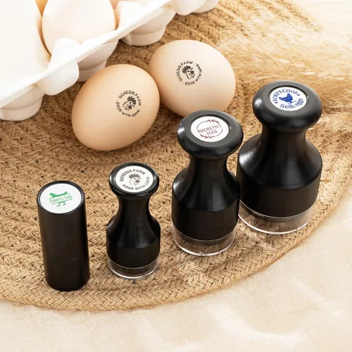 Vista 2 de Sellos de huevos personalizados para huevos frescos, sellos de huevos personalizados para pollo de granja, 24 estilos disponibles con texto y caja