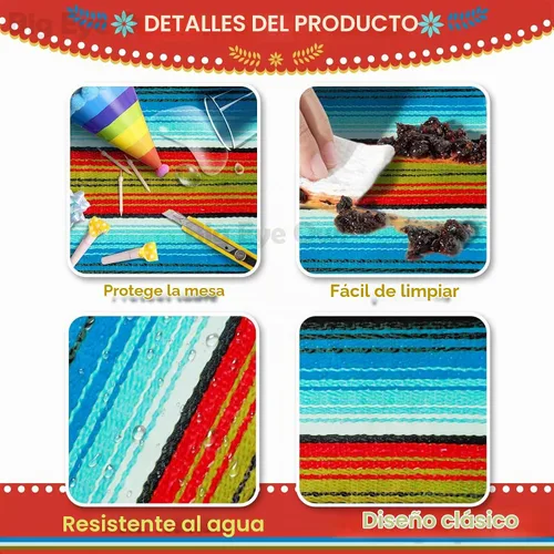 Vista 4 de Mantel de plástico desechable para fiesta mexicana, 2 piezas, para decoración de fiesta de cumpleaños, mantel de mesa de México, suministros