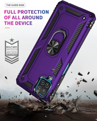 Vista 6 de Funda para Galaxy A12 con protector de pantalla HD, [grado militar] anillo de montaje en coche, soporte híbrido de policarbonato duro, TPU suave, a