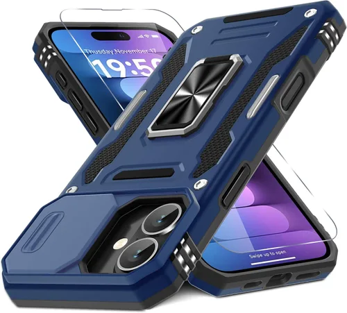 Vista 87 de DEERLAMN Funda para iPhone Air de 6.5 pulgadas con cubierta deslizante para cámara + protector de pantalla (2 paquetes), soporte de anillo giratorio