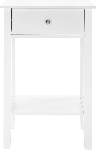 Vista 5 de Mesita de noche blanca con cajón, mesa auxiliar, mesa auxiliar, mesita de noche simple con almacenamiento de estantes, estantería pequeña, estante