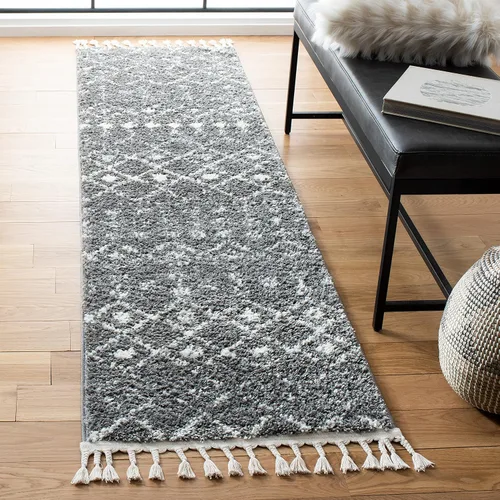 Vista 8 de SAFAVIEH Berber Fringe Shag Collection - Alfombra decorativa de 2 pies 2 pulgadas x 4 pies, color crema y gris oscuro, diseño que no desprende