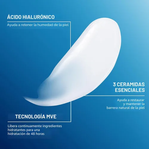 Vista 3 de CeraVe Loción hidratante diaria para piel seca, loción corporal y hidratante facial con ácido hialurónico y ceramidas, hidratante diario, sin