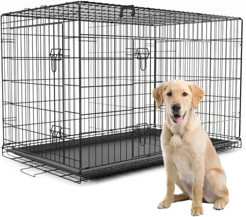 Vista 11 de PetsTuff Great CRATES - Jaula grande para perros de 36 pulgadas, perrera resistente con panel divisor para mascotas de 40 a 60 libras, bandeja