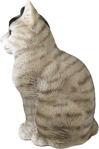 Vista 3 de Ebros - Figura de gato gris realista con sombrero de bruja para Halloween, 7.5 pulgadas de alto con ojos de cristal, brujas, Wicca, oculto, felino