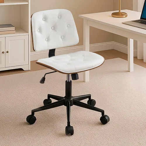 Vista 10 de Silla de escritorio de oficina con ruedas sin brazos, silla de computadora Negro