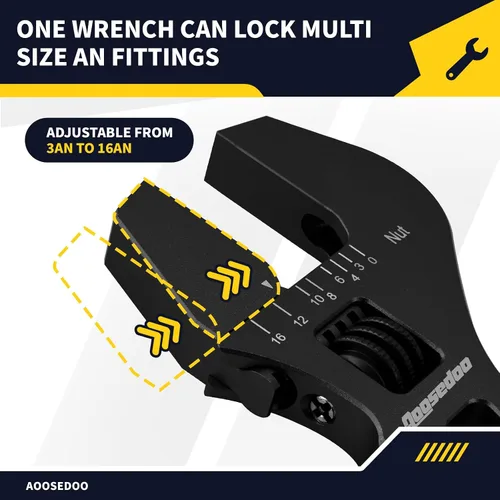 Vista 2 de Llave de ajuste ajustable para accesorios AN de 3AN-16AN, llave de manguera de aluminio ligera de extremo plano negro con un zócalo de 6AN-AN8