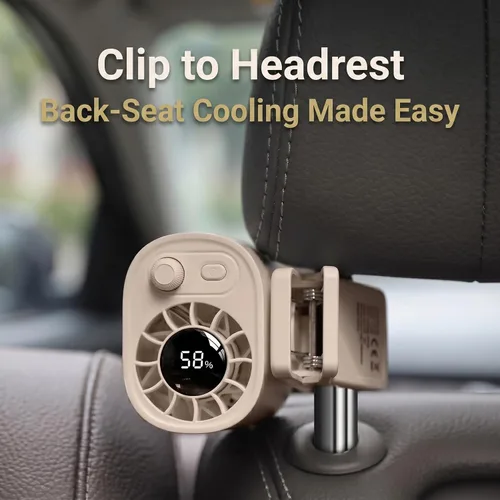Vista 8 de Ventilador portátil con clip para paraguas, ventilador personal recargable Caqui claro