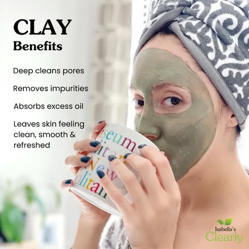 Vista 2 de Clearly CLAY, limpieza profunda de poros, máscara facial suavizante de la piel, polvo de arcilla verde francesa 100% pura para acné, puntos negros