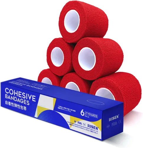 Vista 9 de RISEN Vendaje Cohesivo 2" x 5 Yardas, 6 Rollos, Vendaje Autoadherente Cinta Médica, Gasa de Primeros Auxilios Adhesiva Flexible Transpirable Ideal