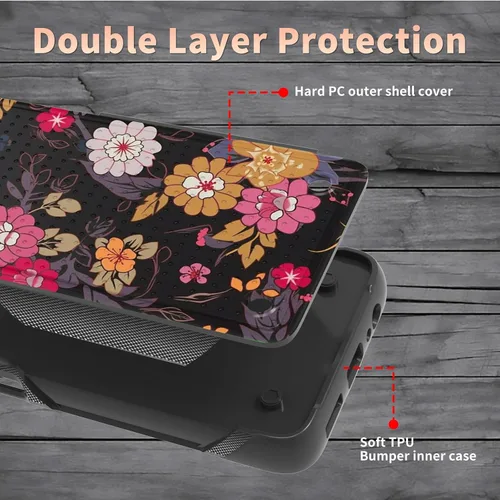 Vista 2 de Funda para Samsung Galaxy A13/A04/A04S/A23/A32 5G con protector de pantalla, parte trasera con textura de policarbonato duro, hermosa flor, diseño