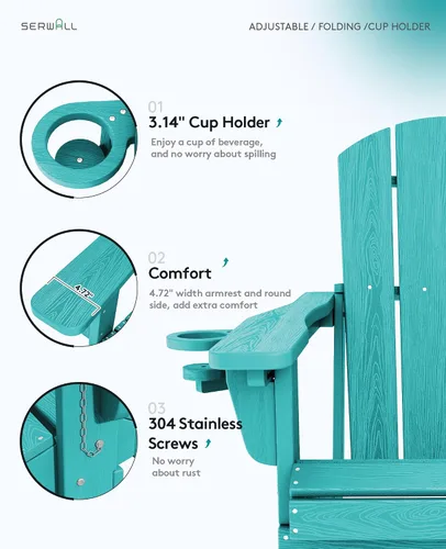 Vista 4 de SERWALL Silla Adirondack plegable ajustable con portavasos reclinable