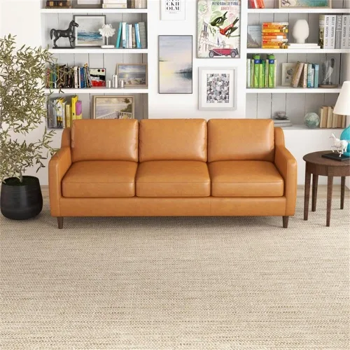 Vista 5 de Pemberly Row Sofá Mid-Century de cuero genuino con respaldo acolchado en color marrón