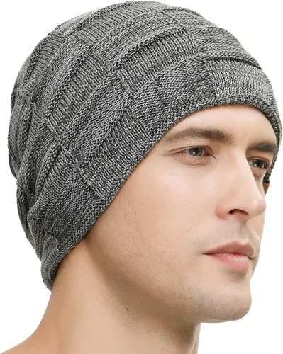 Vista 4 de 2 Packs Slouchy Beanie for Men Winter Hats for Guys Cool Beanies Mens Lined Knit Warm Thick Skully Stocking Binie Hat