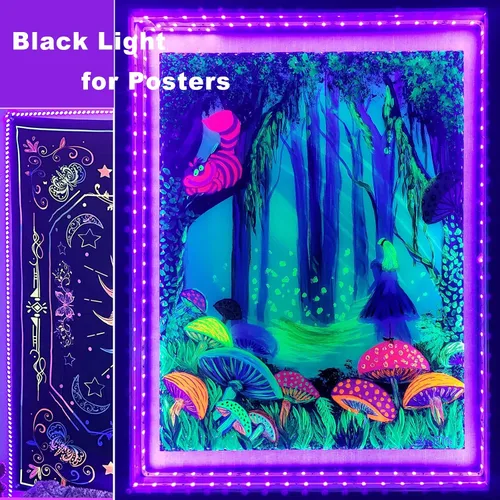 Vista 7 de Tiras de luz LED negras de 6.6 pies, 120 perlas de lámpara, kit de tira de luz negra LED con cable USB de 1.5 m, tira de luz Blacklight flexible