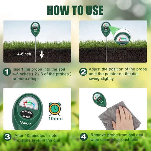 Vista 3 de WNJ Paquete de 2 medidores de humedad del suelo, monitor de agua para plantas, medidor de humedad del césped, sensor higrómetro del suelo