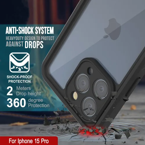 Vista 5 de PunkCase Funda impermeable para iPhone 15 Pro [Extreme Series] [Slim Fit] [Certificado IP68] [a prueba de golpes] [a prueba de nieve] con protector