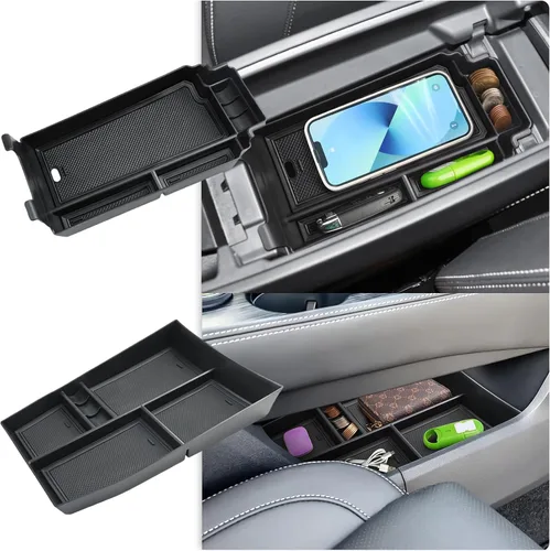 Vista 13 de Organizador de reposabrazos 2021-2024 2025 para Nissan Rogue (S/SV/SL/Platinum/Rock Creek), organizador de consola central de plástico ABS y goma