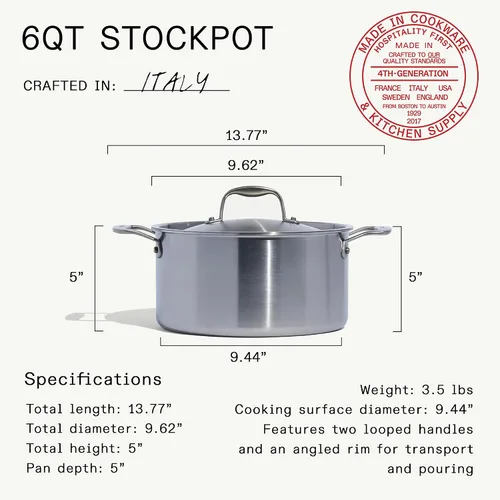 Vista 3 de Made In Cookware - Olla de acero inoxidable de 6 cuartos de galón con tapa, revestimiento de acero inoxidable de 5 capas, utensilios de cocina