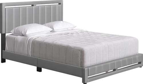 Vista 4 de Boyd Sleep Beaumont - Cama de plataforma tapizada con cabecero, base de colchón con 14 soportes de listones de madera, no requiere somier, piel Gris