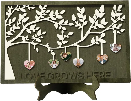 Vista 45 de Regalos para mamá, letrero de árbol familiar personalizado con nombres personalizados, placas de madera, decoración grabada con nombres familiares