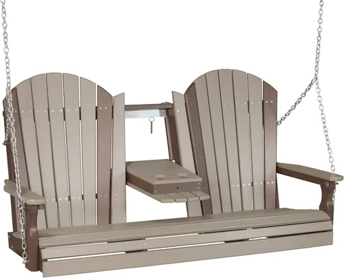 Vista 10 de LuxCraft Adirondack - Columpio colgante para porche delantero de 5 pies con consola abatible, asientos hasta 3, banco de columpio de patio al aire