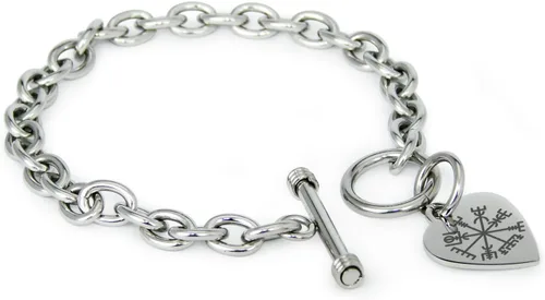 Vista 45 de Pulsera y Collar con Dijes de Símbolos de Corazón de Acero Inoxidable Solo pulsera de plata