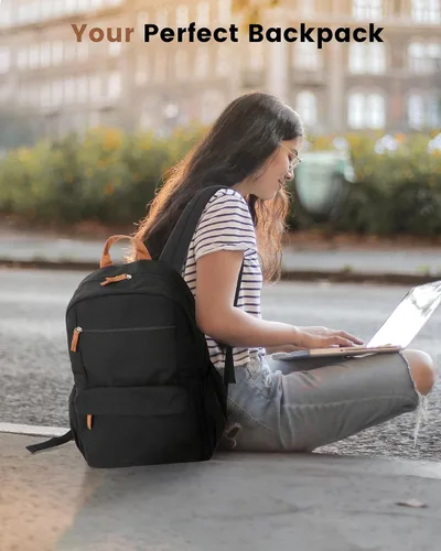 Vista 7 de Vorspack Mochila para hombres y mujeres Mochila ligera básica para libros, mochila grande casual para la universidad, trabajo, viajes, Negro