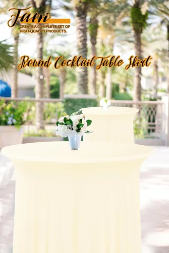 Vista 4 de fani Paquete de 6 faldas redondas de 32 x 43 pulgadas, falda de mesa de cóctel de elastano, ajustable con parte superior alta, mantel elástico