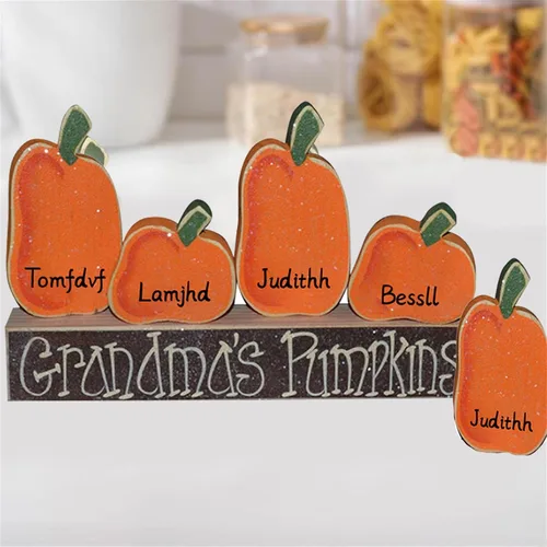Vista 4 de Juego de letreros personalizados de bloques de calabaza con chispeantes para Halloween, bandeja escalonada, decoración de chimenea, regalo familiar