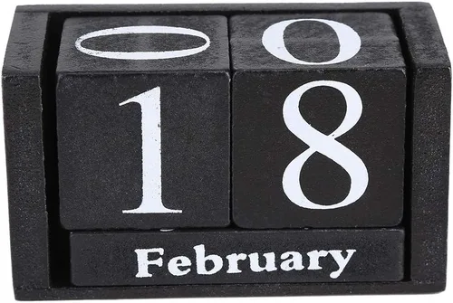 Vista 4 de Calendario de madera de escritorio, calendarios vintage de escritorio con fecha perpetua, concepto de tiempo, cubos de madera rústica, calendario