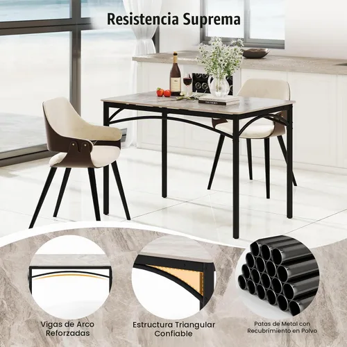 Vista 3 de GOFLAME Mesa de comedor de piedra sinterizada de 43 pulgadas para 4, mesa de cocina rectangular con mesa de mármol sintético y marco de metal, mesa