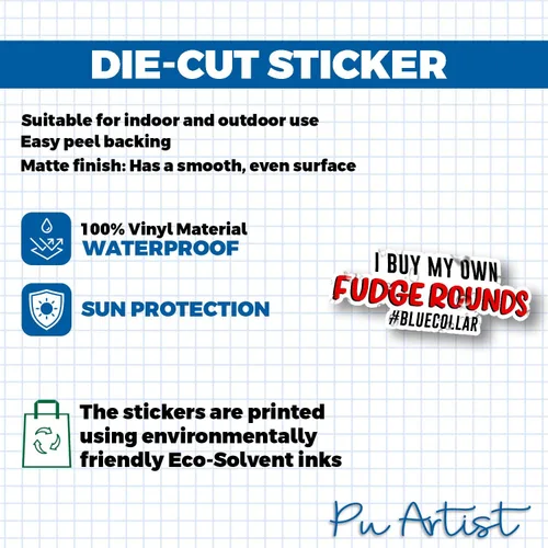 Vista 3 de I Buy My Own Fudge Rounds Blue Collar Sticker Hard Hat Funny Quote Worker Rich Men North Funny Saying of Richmond Red