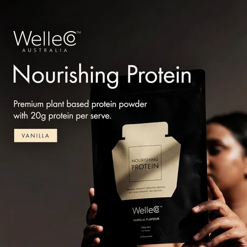 Vista 2 de WelleCo Polvo de proteína de vainilla a base de plantas, marrón orgánico